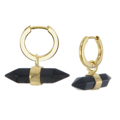 MINI DOUBLE POINT CRYSTAL - HOOP EARRINGS - BLACK ONYX - GOLD