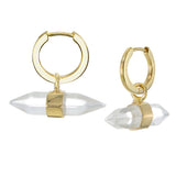 DOUBLE POINT CRYSTAL - HOOP EARRINGS - CLEAR QUARTZ - GOLD