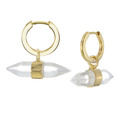 DOUBLE POINT CRYSTAL - HOOP EARRINGS - CLEAR QUARTZ - GOLD