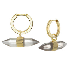 DOUBLE POINT CRYSTAL - HOOP EARRINGS - SMOKY QUARTZ - GOLD