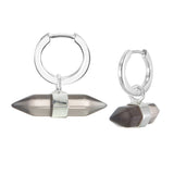 DOUBLE POINT CRYSTAL - HOOP EARRINGS - SMOKY QUARTZ - SILVER