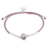 CHAIN & CORD CRYSTAL BRACELET - DIAMOND QUARTZ- DUSTY PINK - SILVER