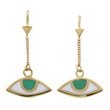 EGYPTIAN EYE PULL THROUGH EARRINGS - GREEN EYES - GOLD plated sterling silver by tiger frame jewellery