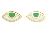 EYE SPY WITH MY TINY EYE - STUD EARRINGS - GREEN - gold plate on sterling silver by tiger frame jewellery