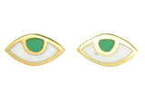 EYE SPY WITH MY TINY EYE - STUD EARRINGS - GREEN - gold plate on sterling silver by tiger frame jewellery
