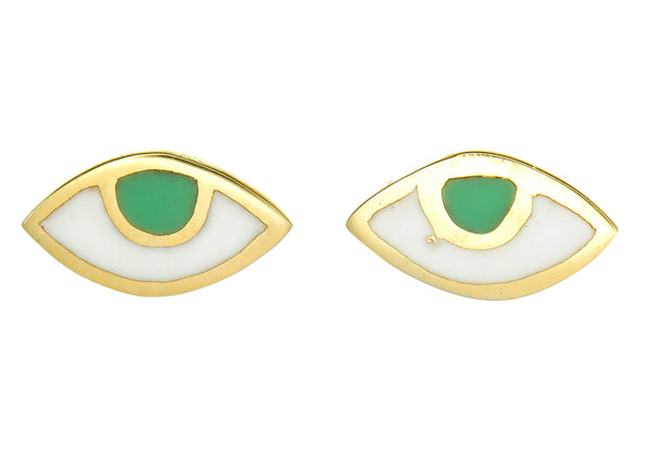 EYE SPY WITH MY TINY EYE - STUD EARRINGS - GREEN - gold plate on sterling silver by tiger frame jewellery
