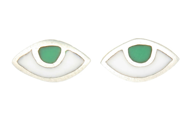 EYE SPY WITH MY TINY EYE - STUD EARRINGS - GREEN - sterling silver by tiger frame jewellery
