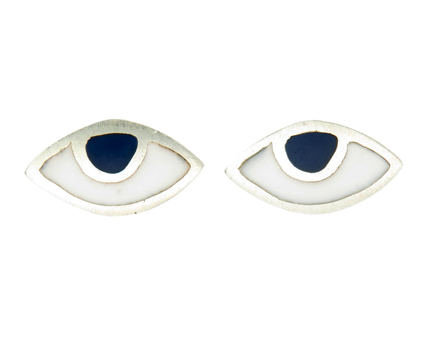 EYE SPY WITH MY TINY EYE - STUD EARRINGS - NAVY - Sterling silver by tiger frame jewellery