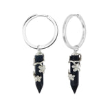 FLOWERING VINE HOOP EARRINGS - BLACK ONYX - SILVER