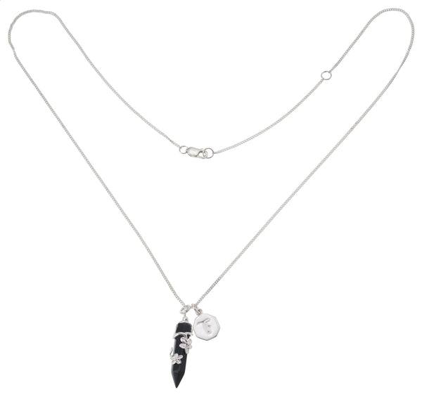 FLOWERING VINE NECKLACE - BLACK ONYX - SILVER