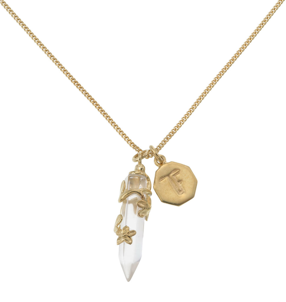 FLOWERING VINE NECKLACE CLEAR QUARTZ GOLD TIGER FRAME