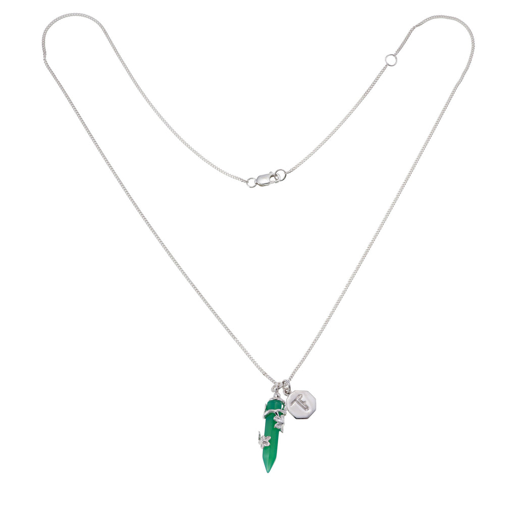 FLOWERING VINE NECKLACE GREEN ONYX SILVER TIGER FRAME