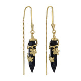 FLOWERING VINE PULL THROUGH EARRINGS - BLACK ONYX - GOLD