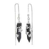 FLOWERING VINE PULL THROUGH EARRINGS - BLACK ONYX - SILVER