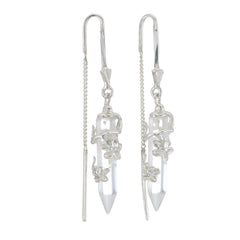 FLOWERING VINE PULL THROUGH EARRINGS - CLEAR QUARTZ - SILVER