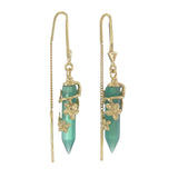 FLOWERING VINE PULL THROUGH EARRINGS - GREEN ONYX - GOLD