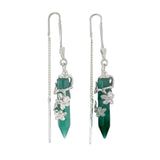 FLOWERING VINE PULL THROUGH EARRINGS - GREEN ONYX - SILVER