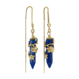 FLOWERING VINE PULL THROUGH EARRINGS - LAPIS LAZULI - GOLD