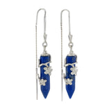 FLOWERING VINE PULL THROUGH EARRINGS - LAPIS LAZULI - SILVER