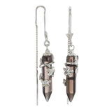 FLOWERING VINE PULL THROUGH EARRINGS - SMOKY QUARTZ - SILVER