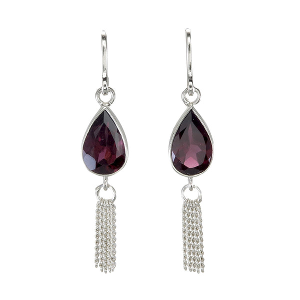 GARNET TEARDROP TASSEL PULL THROUGH - sterling silver by tiger frame jewellery