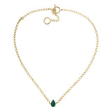 GREEN ONYX TEARDROP SHORT NECKLACE - GOLD