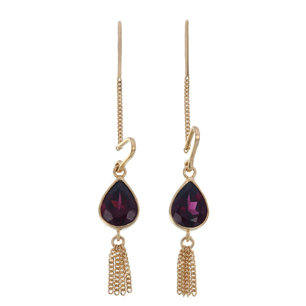 GARNET TEARDROP TASSEL PULL THROUGH - gold plate on sterling silver by tiger frame jewellery