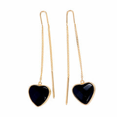 BLACK ONYX HEART PULL THROUGH EARRINGS - Gold plated sterling silver by tiger frame jewellery