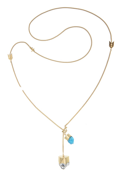 LONG CRYSTAL NECKLACE WITH DIAMOND QUARTZ & APATITE CRYSTALS - gold plate on sterling silver by tiger frame jewellery