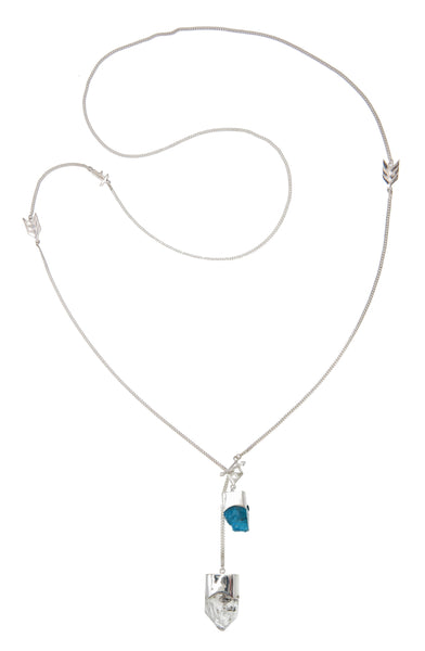 LONG CRYSTAL NECKLACE WITH DIAMOND QUARTZ & APATITE CRYSTALS - Sterling silver by tiger frame jewellery