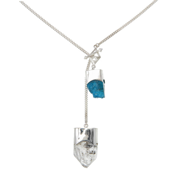 LONG CRYSTAL NECKLACE WITH DIAMOND QUARTZ & APATITE CRYSTALS - Sterling silver by tiger frame jewellery