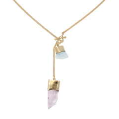 LONG CRYSTAL NECKLACE WITH AQUAMARINE & KUNZITE CRYSTALS - GOLD plate on sterling silver by tiger frame jewellery
