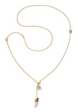 LONG CRYSTAL NECKLACE WITH AQUAMARINE & KUNZITE CRYSTALS - GOLD plate on sterling silver by tiger frame jewellery