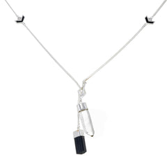 LONG CRYSTAL NECKLACE WITH CHEVRON DETAIL - QUARTZ & BLACK TOURMALINE - sterling silver by tiger frame jewellery