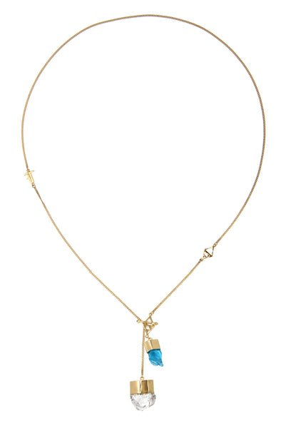 MEDIUM CRYSTAL NECKLACE WITH APATITE AND DIAMOND QUARTZ - GOLD plate on sterling silver by tiger frame jewellery