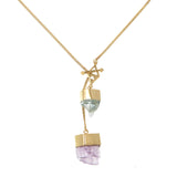 MEDIUM CRYSTAL NECKLACE WITH AQUAMARINE & KUNZITE CRYSTALS - GOLD plate on sterling silver by tiger frame jewellery
