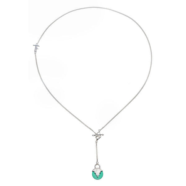 MINI AURORA PENDULUM NECKLACE GREEN ONYX - SILVER