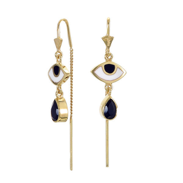 BEJEWELLED EYE PULL THROUGH EARRINGS BLACK ONYX - GOLD