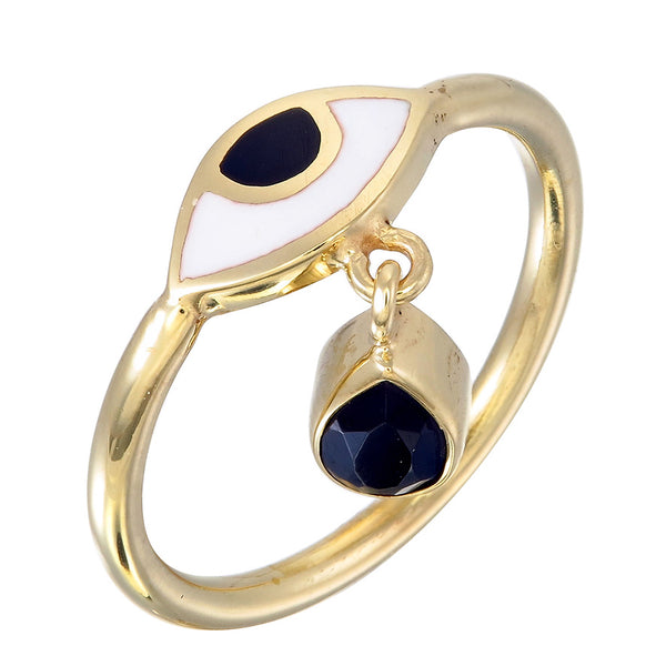 BEJEWELLED EYE RING BLACK ONYX - GOLD