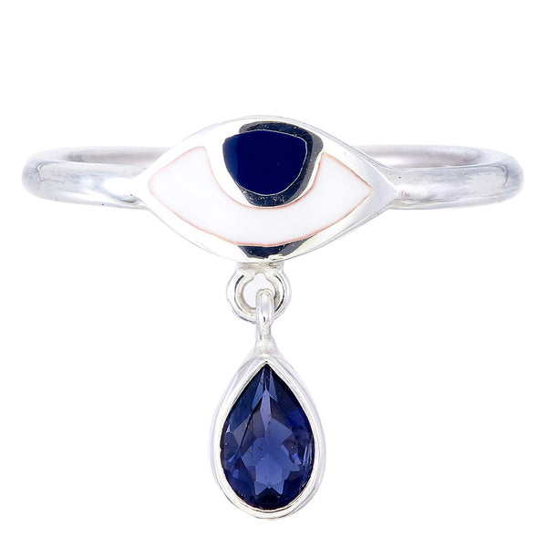 BEJEWELLED EYE RING IOLITE - SILVER