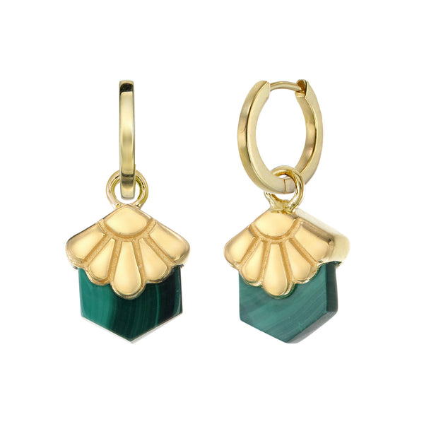 MINI DECO DAISY- HOOP EARRINGS - MALACHITE - GOLD