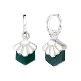 MINI DECO DAISY- HOOP EARRINGS - MALACHITE - SILVER