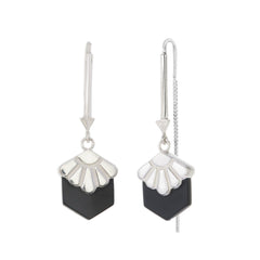 MINI DECO DAISY- PULL THROUGH EARRINGS - BLACK ONYX - SILVER