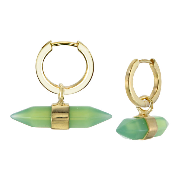 MINI DOUBLE POINT CRYSTAL - HOOP EARRINGS - CHRYSOPRASE - GOLD