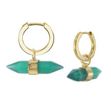 MINI DOUBLE POINT CRYSTAL - HOOP EARRINGS - GREEN ONYX - GOLD