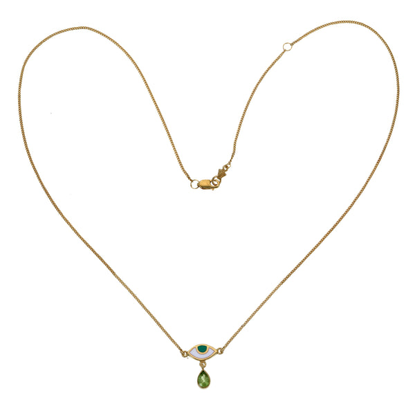 BEJEWELLED EYE NECKLACE PERIDOT - GOLD