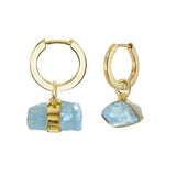 MINI ROUGH GEM - HOOP EARRINGS - AQUAMARINE - GOLD