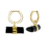 MINI ROUGH GEM - HOOP EARRINGS - BLACK TOURMALINE - GOLD