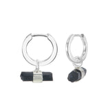 MINI ROUGH GEM - HOOP EARRINGS - BLACK TOURMALINE - SILVER