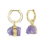 MINI ROUGH GEM - HOOP EARRINGS - AMETHYST - GOLD